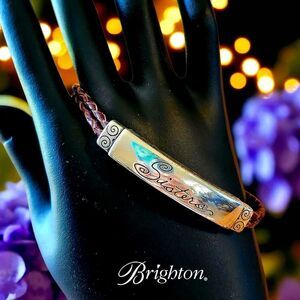 BRIGHTON Silver Plated and Leather "Sisters" ID Bracelet
